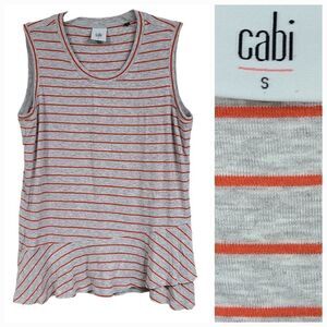 CAbi Grey Orange Stripe Peplum Ruffle Tank Top #5331 Sleeveless Summer Tee Small